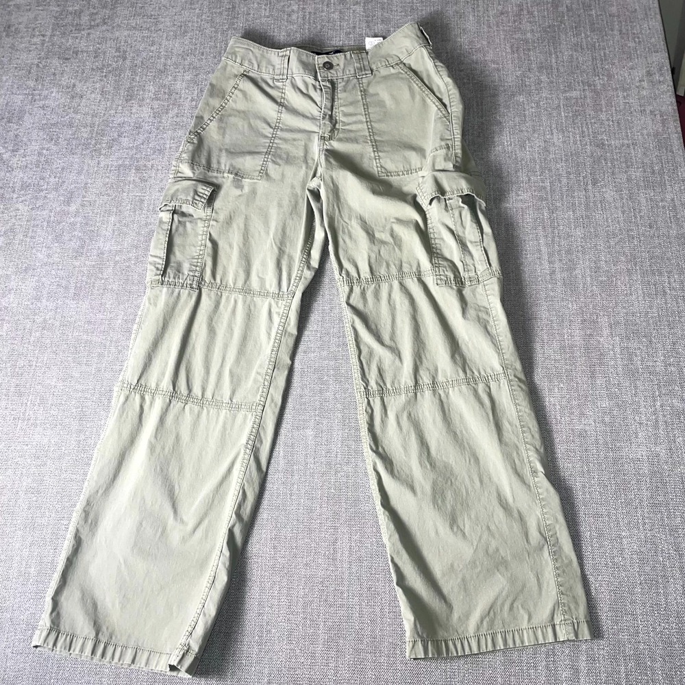 Hollister Baggy Pants Womens 5R Olive Green High Rise Cargo Pockets Straight Leg